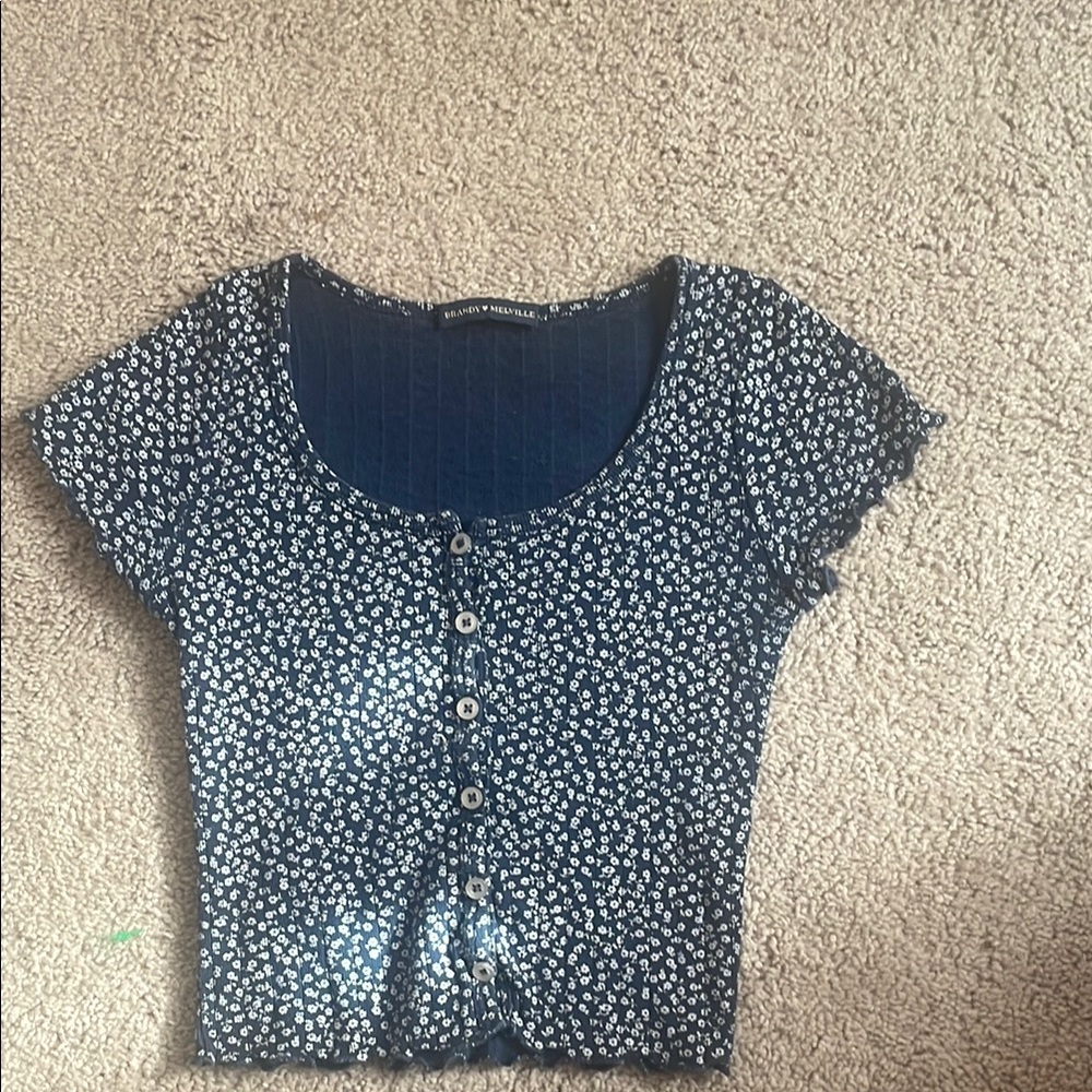 Blue Floral Button-Up Top